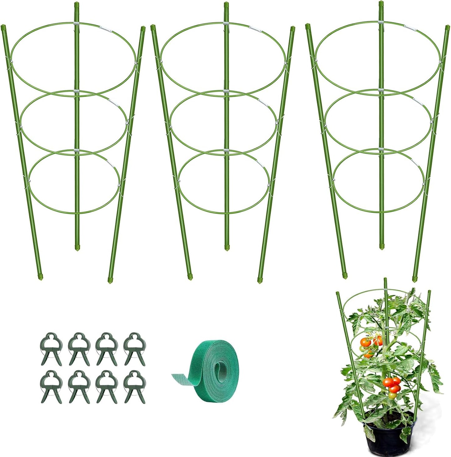 3 Pack Tomato Cage for Pots Plant Support, Upgrade 36 Inches Tomato Cages for Garden, Pepper Cage Trellis Kit with Plant Tie and Clips (36")