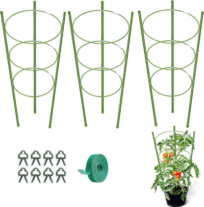 3 Pack Tomato Cage for Pots Plant Support, Upgrade 36 Inches Tomato Cages for Garden, Pepper Cage Trellis Kit with Plant Tie and Clips (36")