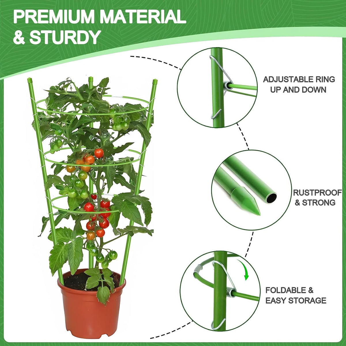3 Pack Tomato Cage for Pots Plant Support, Upgrade 36 Inches Tomato Cages for Garden, Pepper Cage Trellis Kit with Plant Tie and Clips (36")
