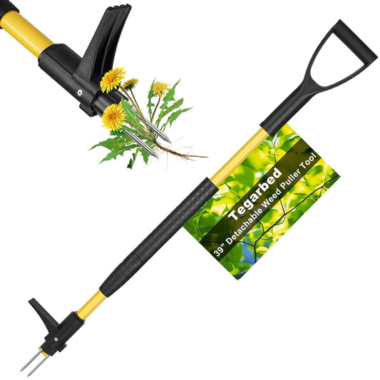39" Stand Up Weed Puller Tool - Heavy Duty Detachable 3-Claw Weeder with Ergonomic Long D-Handle | Tools for Effortless Garden Weed Removal (Dandelions, Thistles & More)