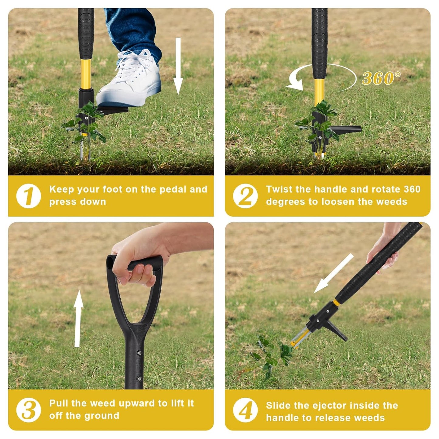 39" Stand Up Weed Puller Tool - Heavy Duty Detachable 3-Claw Weeder with Ergonomic Long D-Handle | Tools for Effortless Garden Weed Removal (Dandelions, Thistles & More)