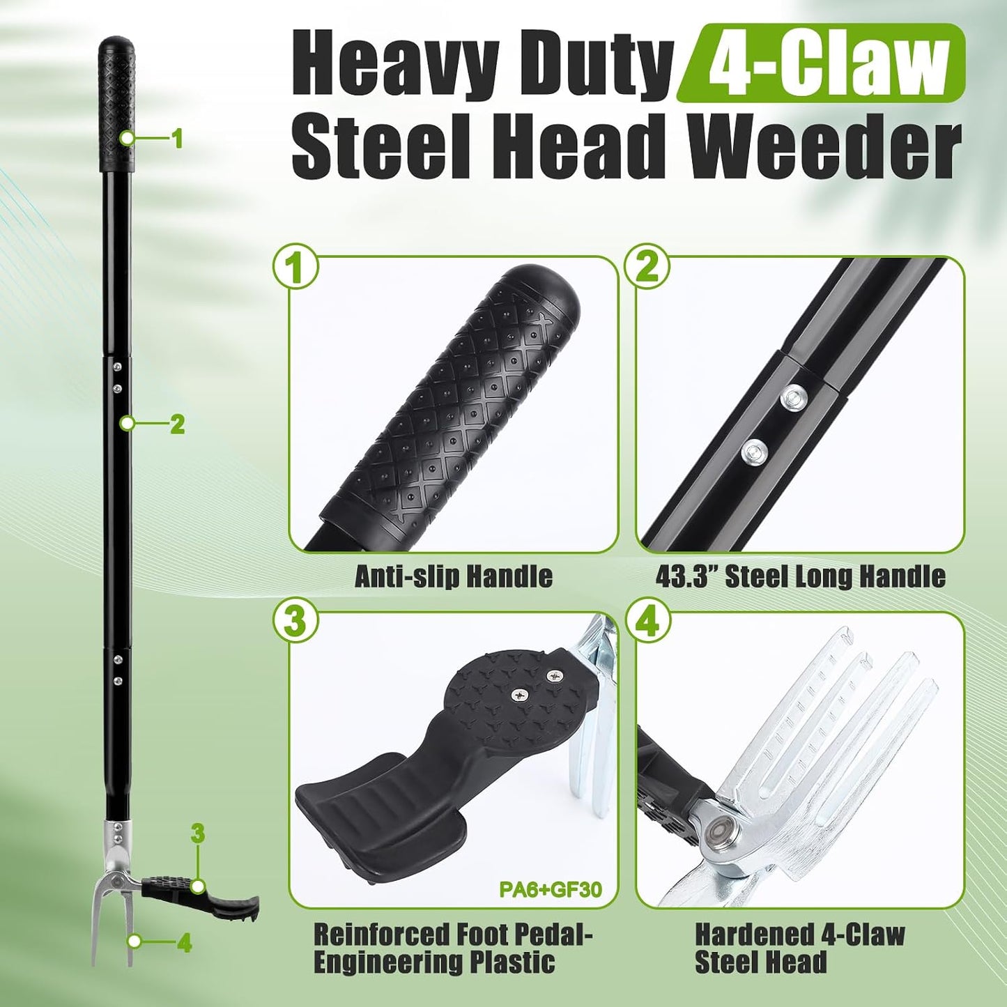 39" Stand Up Weed Puller Tool - Heavy Duty Detachable 3-Claw Weeder with Ergonomic Long D-Handle | Tools for Effortless Garden Weed Removal (Dandelions, Thistles & More)