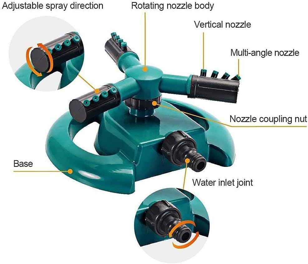 Garden Sprinkler 360 Degrees Adjustable Rotation Lawn Sprinkler Oscillating Water for Yard Large Area Plant Irrigation and Kids Playing (Sea Green)