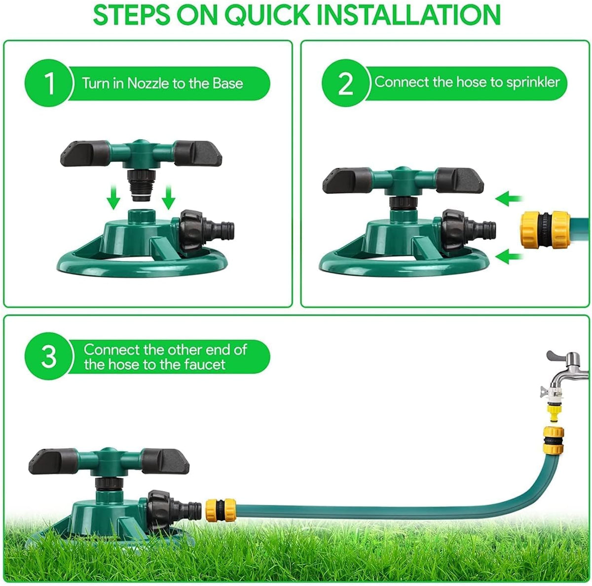Garden Sprinkler 360 Degrees Adjustable Rotation Lawn Sprinkler Oscillating Water for Yard Large Area Plant Irrigation and Kids Playing (Sea Green)