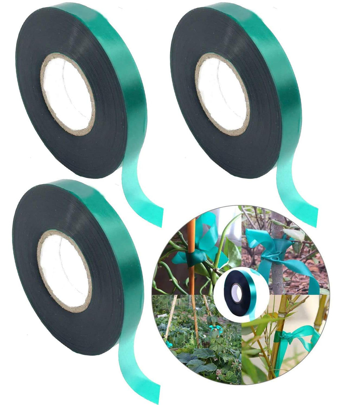3 Rolls 150 Feet Stretch Tie Tape 0.5 Inch Garden Tie Tape Thick Plant Ribbon Garden Green Vinyl Stake for Indoor Outdoor Patio Plant Use