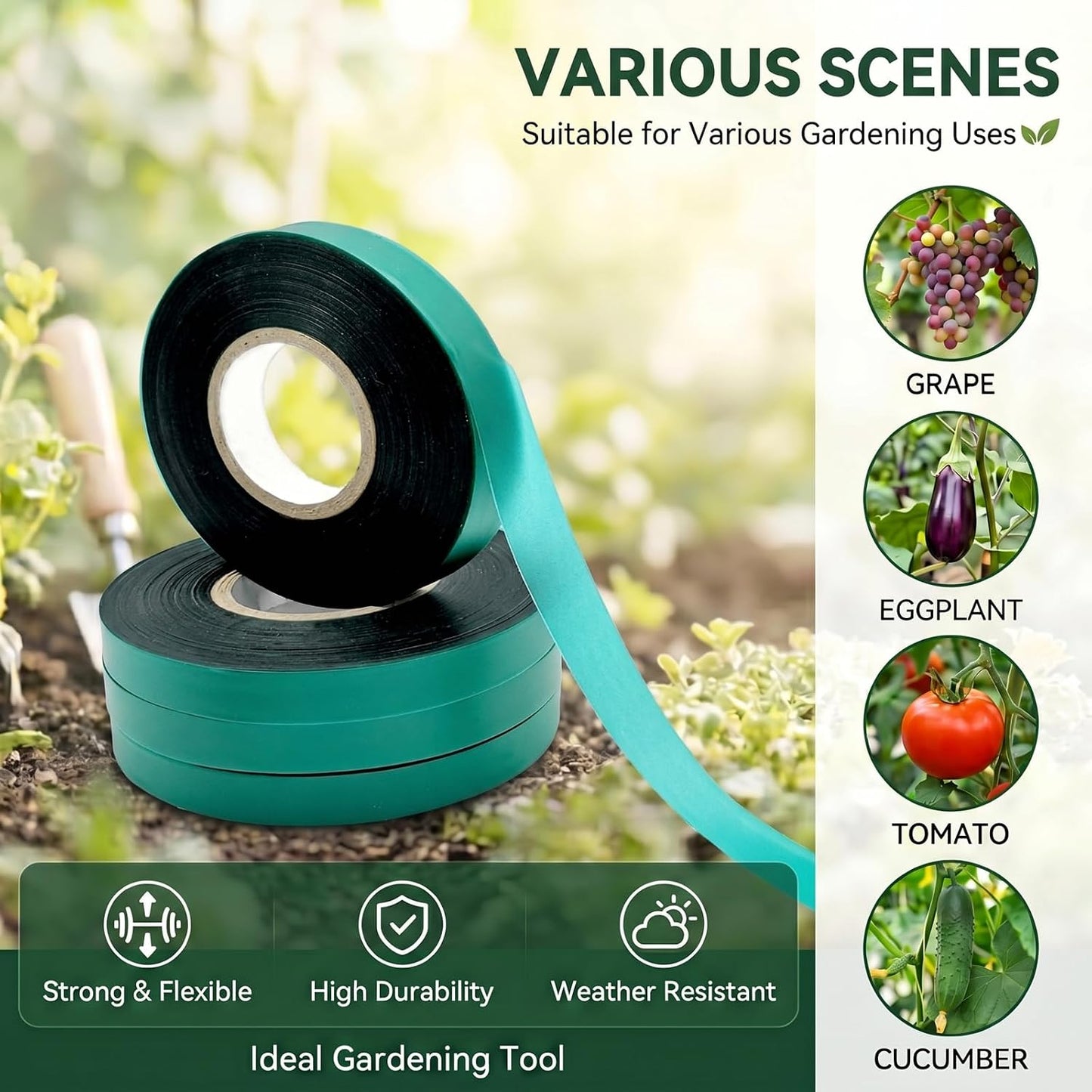 3 Rolls 150 Feet Stretch Tie Tape 0.5 Inch Garden Tie Tape Thick Plant Ribbon Garden Green Vinyl Stake for Indoor Outdoor Patio Plant Use