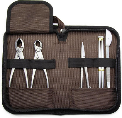 Small Size Bonsai Tools 5-Piece Alloy Steel Bonsai tool Kit In Cluding 180mm Long Handle Scissors / 180mm Branch Cutter / 180mm Knob Cutter / 200mm Straight Root Hook / Tweezers (NBKS5-01)