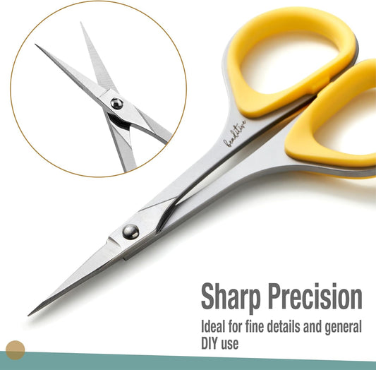 Sewing and Embroidery Scissors Set (2 pcs) Curved and Straight, Sharp, Stainless-Steel Design | Precision Tips, Ergonomic Rubber Handle Grip | Small, Compact DIY Use (Extra Sharp)