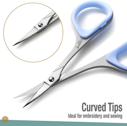 Sewing and Embroidery Scissors Set (2 pcs) Curved and Straight, Sharp, Stainless-Steel Design | Precision Tips, Ergonomic Rubber Handle Grip | Small, Compact DIY Use (Extra Sharp)
