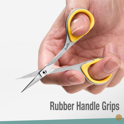 Sewing and Embroidery Scissors Set (2 pcs) Curved and Straight, Sharp, Stainless-Steel Design | Precision Tips, Ergonomic Rubber Handle Grip | Small, Compact DIY Use (Extra Sharp)