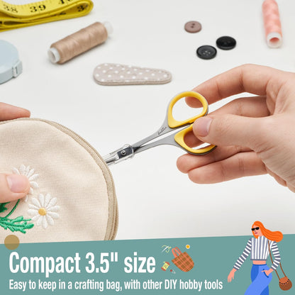 Sewing and Embroidery Scissors Set (2 pcs) Curved and Straight, Sharp, Stainless-Steel Design | Precision Tips, Ergonomic Rubber Handle Grip | Small, Compact DIY Use (Extra Sharp)