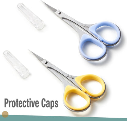 Sewing and Embroidery Scissors Set (2 pcs) Curved and Straight, Sharp, Stainless-Steel Design | Precision Tips, Ergonomic Rubber Handle Grip | Small, Compact DIY Use (Extra Sharp)