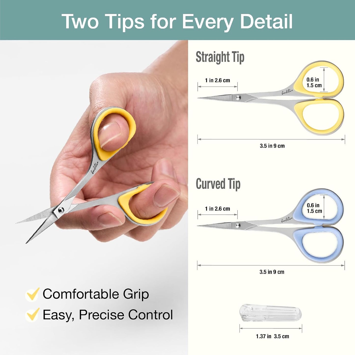Sewing and Embroidery Scissors Set (2 pcs) Curved and Straight, Sharp, Stainless-Steel Design | Precision Tips, Ergonomic Rubber Handle Grip | Small, Compact DIY Use (Extra Sharp)