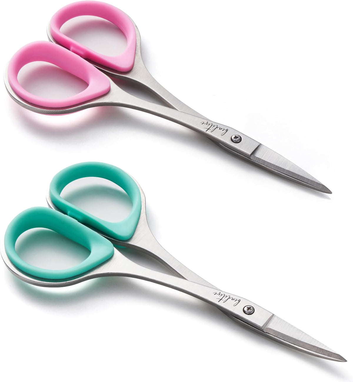 Sewing and Embroidery Scissors Set (2 pcs) Curved and Straight, Sharp, Stainless-Steel Design | Precision Tips, Ergonomic Rubber Handle Grip | Small, Compact DIY Use (Extra Sharp)
