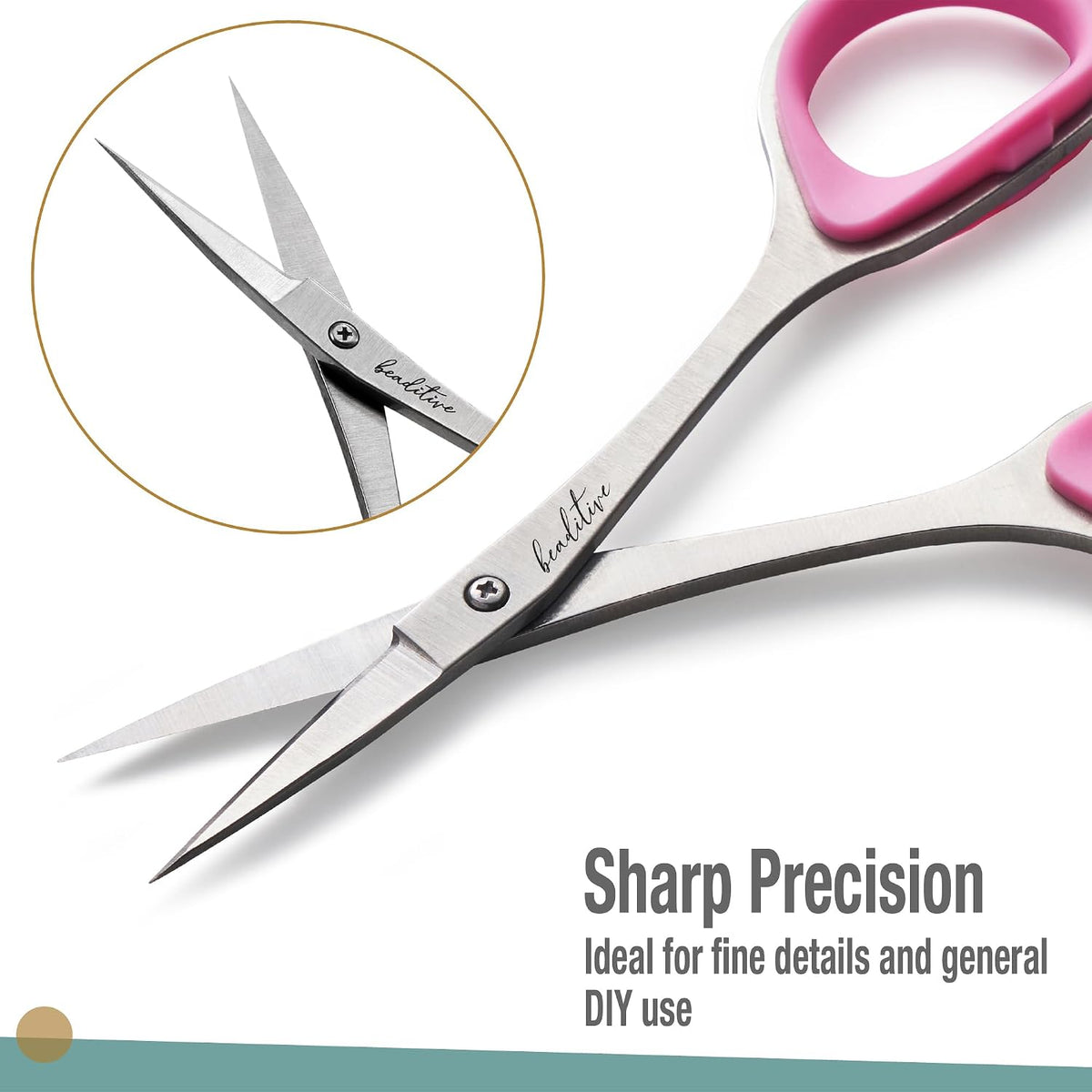 Sewing and Embroidery Scissors Set (2 pcs) Curved and Straight, Sharp, Stainless-Steel Design | Precision Tips, Ergonomic Rubber Handle Grip | Small, Compact DIY Use (Extra Sharp)