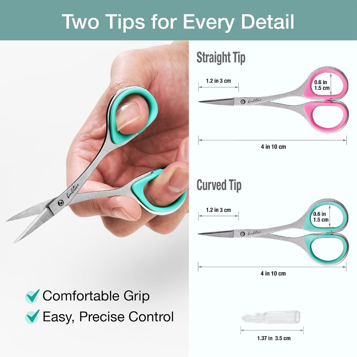 Sewing and Embroidery Scissors Set (2 pcs) Curved and Straight, Sharp, Stainless-Steel Design | Precision Tips, Ergonomic Rubber Handle Grip | Small, Compact DIY Use (Extra Sharp)
