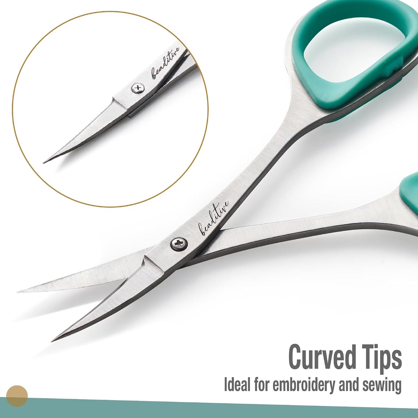 Sewing and Embroidery Scissors Set (2 pcs) Curved and Straight, Sharp, Stainless-Steel Design | Precision Tips, Ergonomic Rubber Handle Grip | Small, Compact DIY Use (Extra Sharp)
