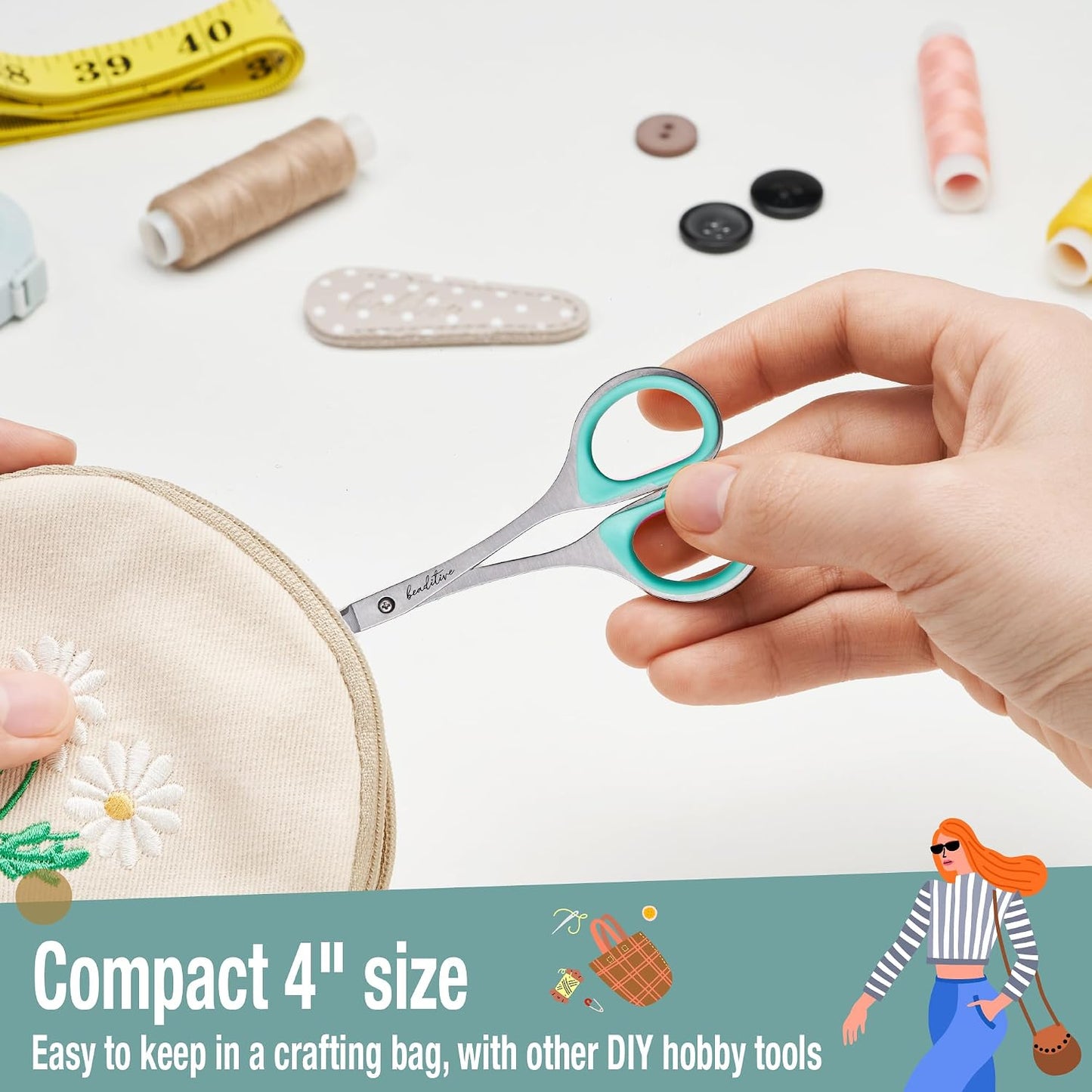 Sewing and Embroidery Scissors Set (2 pcs) Curved and Straight, Sharp, Stainless-Steel Design | Precision Tips, Ergonomic Rubber Handle Grip | Small, Compact DIY Use (Extra Sharp)