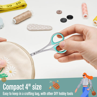 Sewing and Embroidery Scissors Set (2 pcs) Curved and Straight, Sharp, Stainless-Steel Design | Precision Tips, Ergonomic Rubber Handle Grip | Small, Compact DIY Use (Extra Sharp)