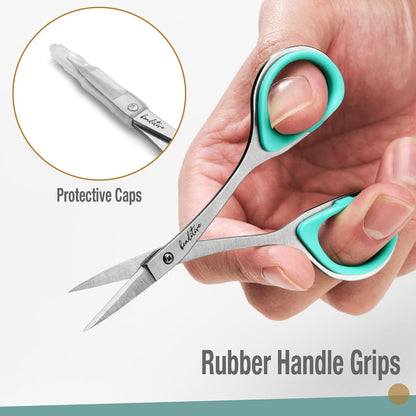 Sewing and Embroidery Scissors Set (2 pcs) Curved and Straight, Sharp, Stainless-Steel Design | Precision Tips, Ergonomic Rubber Handle Grip | Small, Compact DIY Use (Extra Sharp)