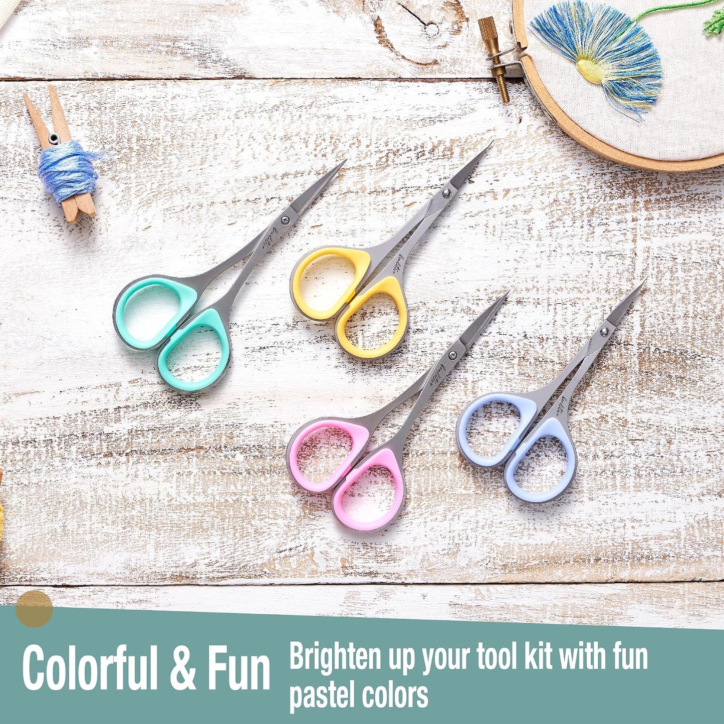Sewing and Embroidery Scissors Set (2 pcs) Curved and Straight, Sharp, Stainless-Steel Design | Precision Tips, Ergonomic Rubber Handle Grip | Small, Compact DIY Use (Extra Sharp)