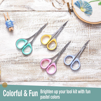 Sewing and Embroidery Scissors Set (2 pcs) Curved and Straight, Sharp, Stainless-Steel Design | Precision Tips, Ergonomic Rubber Handle Grip | Small, Compact DIY Use (Extra Sharp)