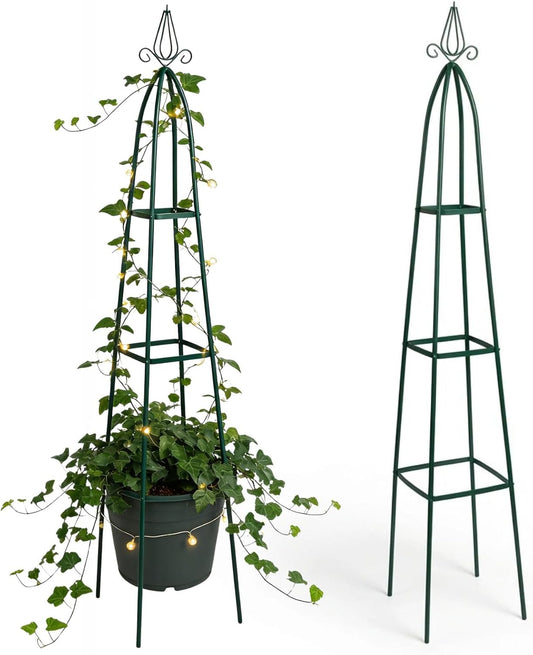 100% Metal Garden Obelisk Trellis for Climbing Plants Outdoor | Powder-Coated Steel Tall Garden Teepee Trellis | Sturdy Vertical Plant Support for Potted Plants Peas, Beans, Squash Outdoor & Indoor