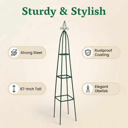 100% Metal Garden Obelisk Trellis for Climbing Plants Outdoor | Powder-Coated Steel Tall Garden Teepee Trellis | Sturdy Vertical Plant Support for Potted Plants Peas, Beans, Squash Outdoor & Indoor