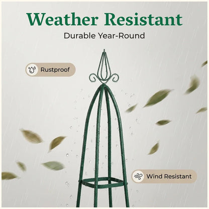 100% Metal Garden Obelisk Trellis for Climbing Plants Outdoor | Powder-Coated Steel Tall Garden Teepee Trellis | Sturdy Vertical Plant Support for Potted Plants Peas, Beans, Squash Outdoor & Indoor