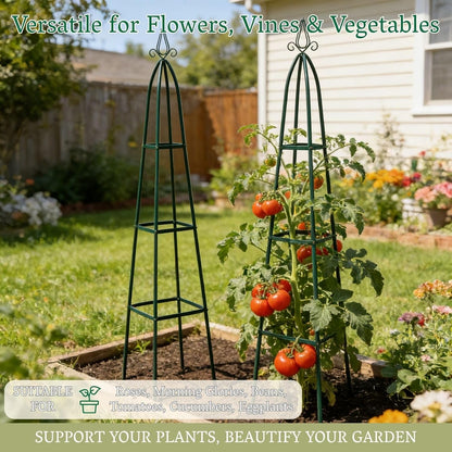 100% Metal Garden Obelisk Trellis for Climbing Plants Outdoor | Powder-Coated Steel Tall Garden Teepee Trellis | Sturdy Vertical Plant Support for Potted Plants Peas, Beans, Squash Outdoor & Indoor