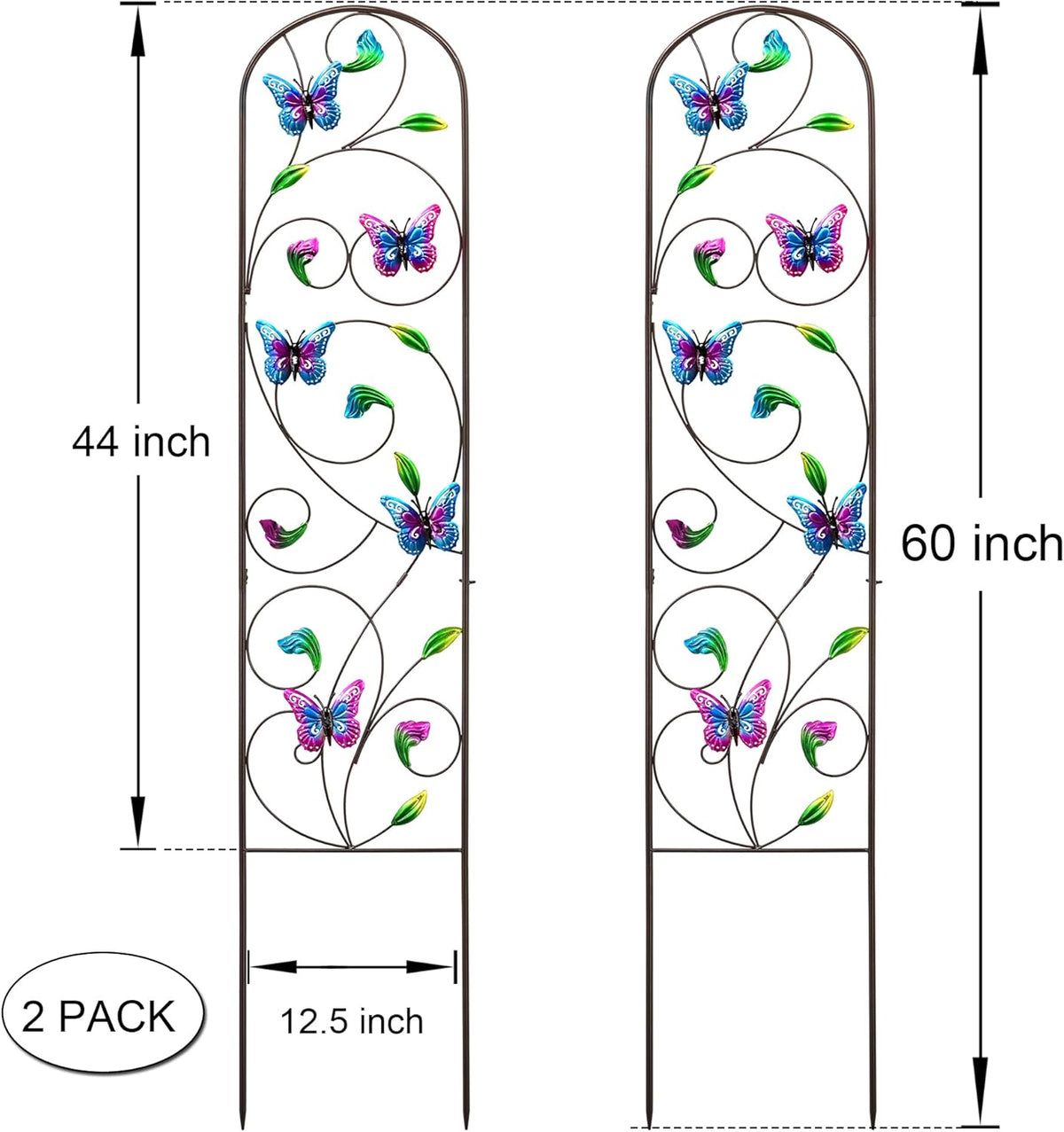 Set of 2 Metal Butterfly Garden Trellis for Climbing Plants, Decorative Vegetables Flowers Vine Trellis for Outdoor Patio, 60'' H x 12.5'' W, Elegant Design (Butterfly)