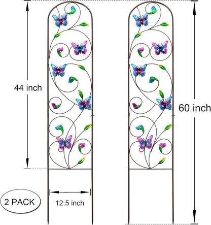 Set of 2 Metal Butterfly Garden Trellis for Climbing Plants, Decorative Vegetables Flowers Vine Trellis for Outdoor Patio, 60'' H x 12.5'' W, Elegant Design (Butterfly)