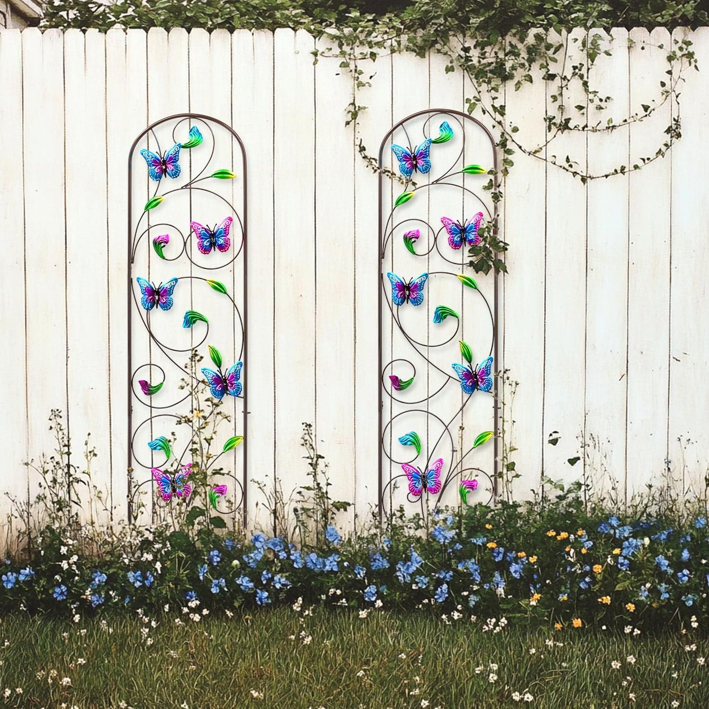 Set of 2 Metal Butterfly Garden Trellis for Climbing Plants, Decorative Vegetables Flowers Vine Trellis for Outdoor Patio, 60'' H x 12.5'' W, Elegant Design (Butterfly)