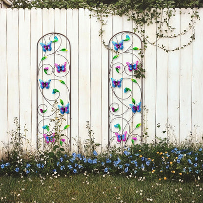 Set of 2 Metal Butterfly Garden Trellis for Climbing Plants, Decorative Vegetables Flowers Vine Trellis for Outdoor Patio, 60'' H x 12.5'' W, Elegant Design (Butterfly)