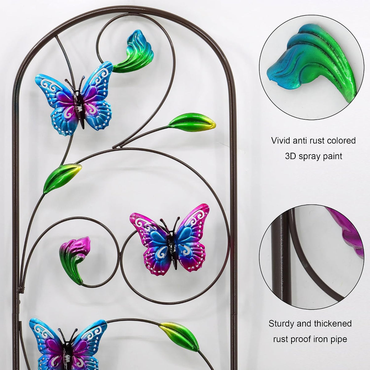 Set of 2 Metal Butterfly Garden Trellis for Climbing Plants, Decorative Vegetables Flowers Vine Trellis for Outdoor Patio, 60'' H x 12.5'' W, Elegant Design (Butterfly)