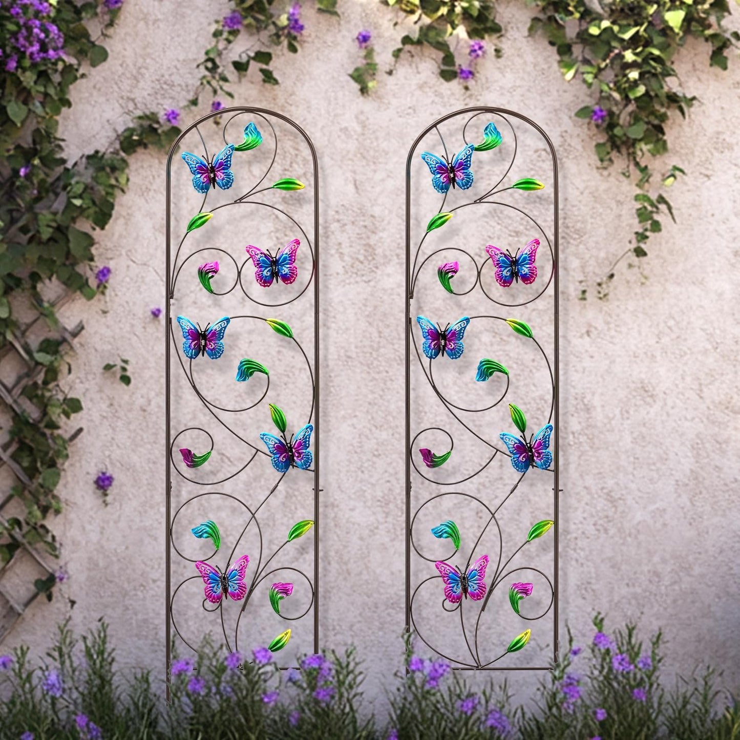Set of 2 Metal Butterfly Garden Trellis for Climbing Plants, Decorative Vegetables Flowers Vine Trellis for Outdoor Patio, 60'' H x 12.5'' W, Elegant Design (Butterfly)