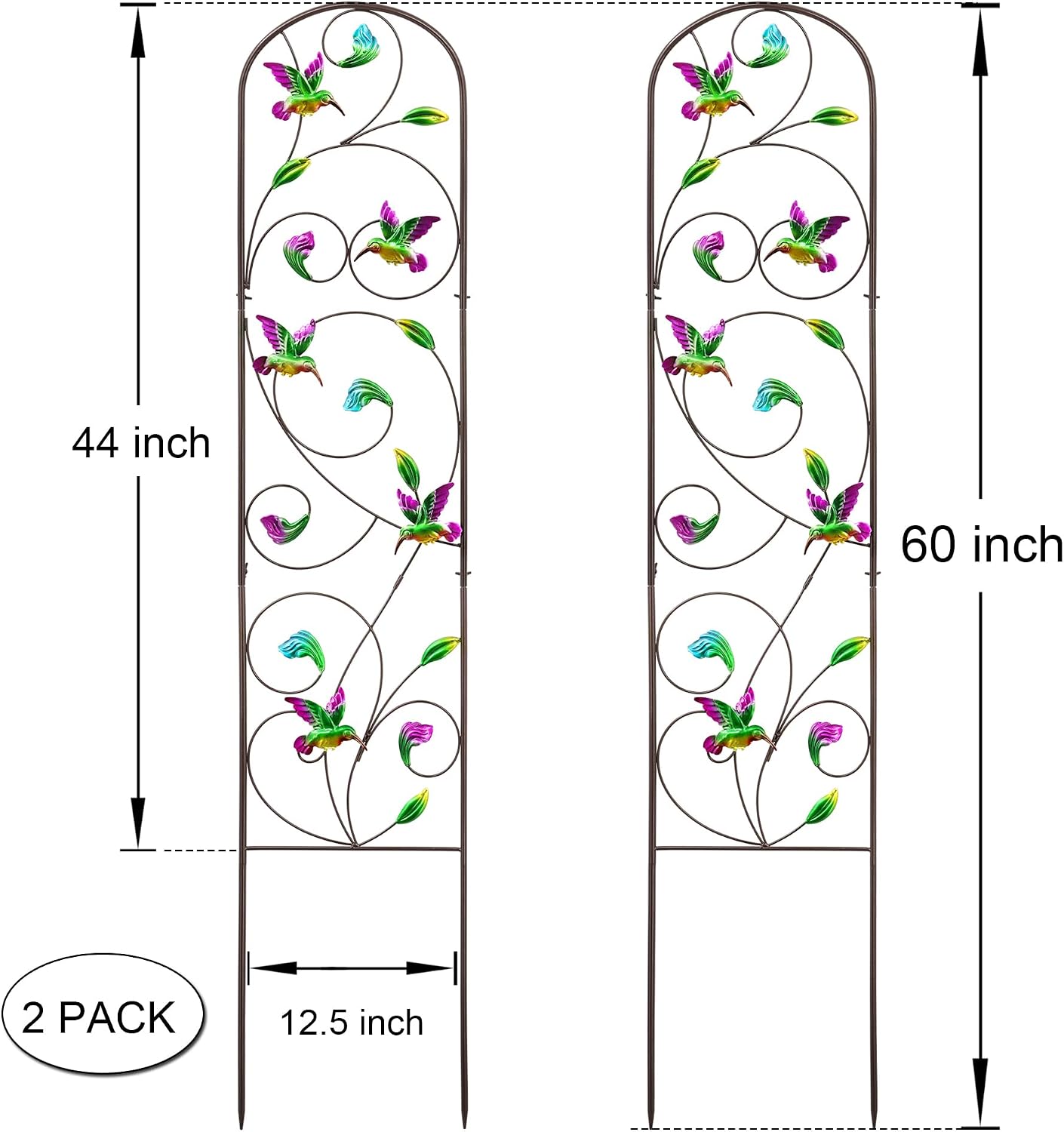 Set of 2 Metal Butterfly Garden Trellis for Climbing Plants, Decorative Vegetables Flowers Vine Trellis for Outdoor Patio, 60'' H x 12.5'' W, Elegant Design (Butterfly)