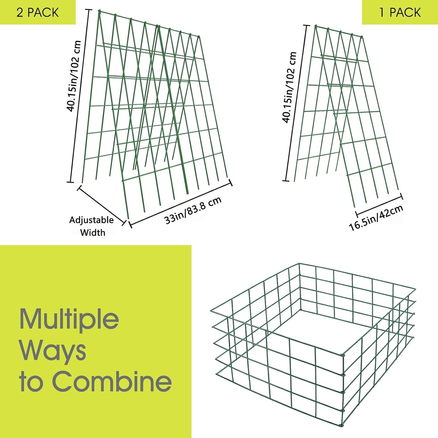 Cucumber Trellis for Raised Bed, Garden Trellis 16.5 x 40 Inch, Green