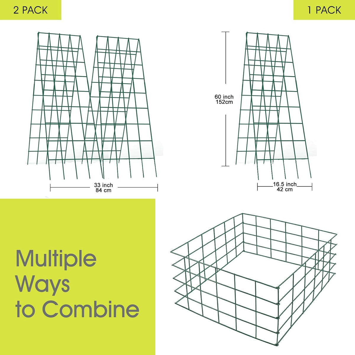 Cucumber Trellis for Raised Bed, Garden Trellis 16.5 x 40 Inch, Green