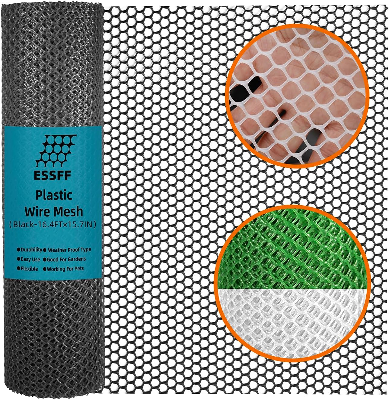 Pet & Garden Safeguard - 15.7IN x 16.4FT Roll - Black Plastic Netting, Multi-Use Decorative Fencing for Poultry, Dogs, Rabbits,Chicken and Snake Barrier