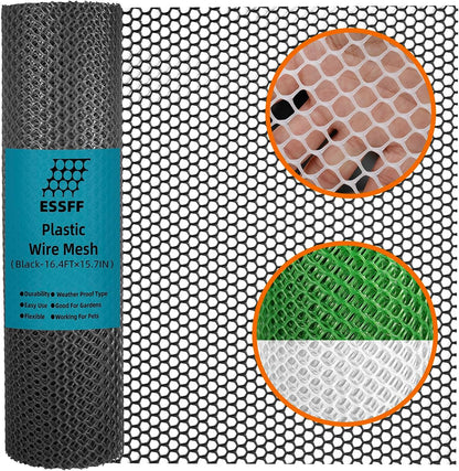 Pet & Garden Safeguard - 15.7IN x 16.4FT Roll - Black Plastic Netting, Multi-Use Decorative Fencing for Poultry, Dogs, Rabbits,Chicken and Snake Barrier