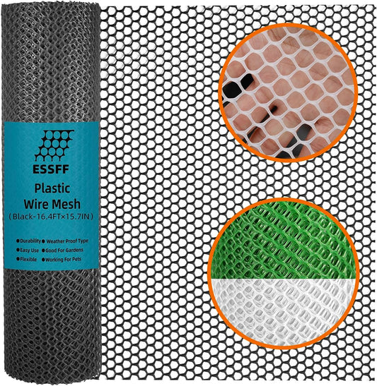 Pet & Garden Safeguard - 15.7IN x 16.4FT Roll - Black Plastic Netting, Multi-Use Decorative Fencing for Poultry, Dogs, Rabbits,Chicken and Snake Barrier