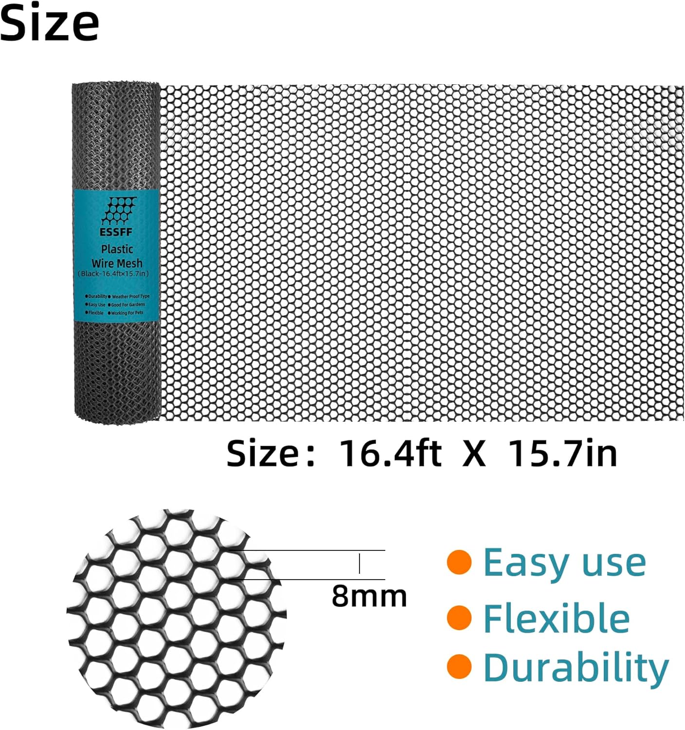 Pet & Garden Safeguard - 15.7IN x 16.4FT Roll - Black Plastic Netting, Multi-Use Decorative Fencing for Poultry, Dogs, Rabbits,Chicken and Snake Barrier