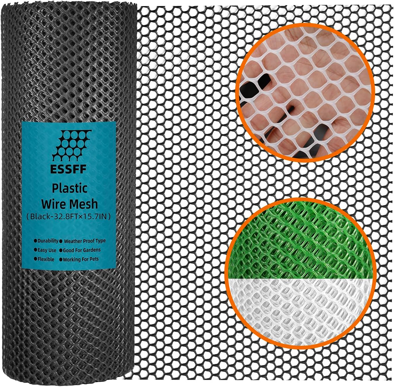 Pet & Garden Safeguard - 15.7IN x 16.4FT Roll - Black Plastic Netting, Multi-Use Decorative Fencing for Poultry, Dogs, Rabbits,Chicken and Snake Barrier