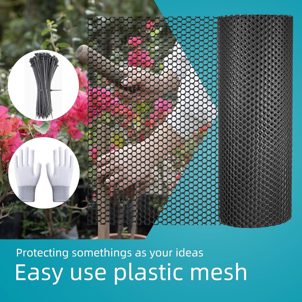 Pet & Garden Safeguard - 15.7IN x 16.4FT Roll - Black Plastic Netting, Multi-Use Decorative Fencing for Poultry, Dogs, Rabbits,Chicken and Snake Barrier