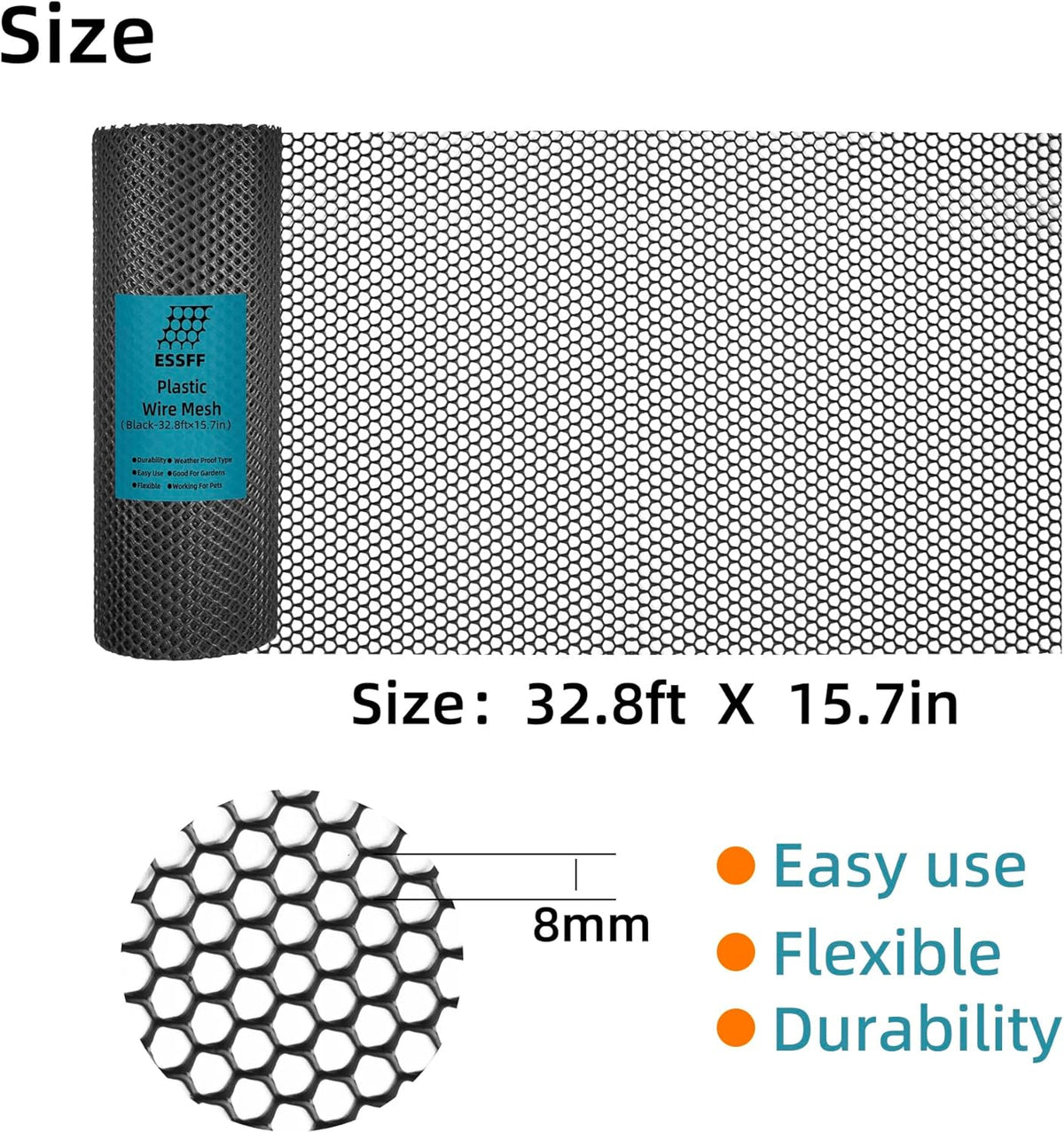 Pet & Garden Safeguard - 15.7IN x 16.4FT Roll - Black Plastic Netting, Multi-Use Decorative Fencing for Poultry, Dogs, Rabbits,Chicken and Snake Barrier
