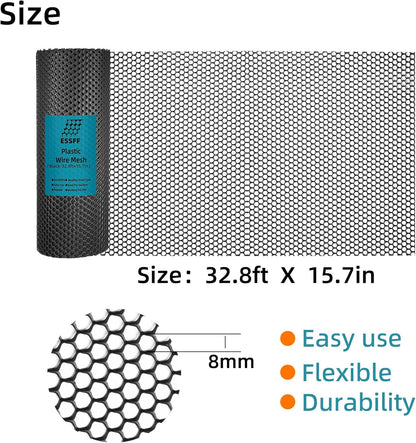Pet & Garden Safeguard - 15.7IN x 16.4FT Roll - Black Plastic Netting, Multi-Use Decorative Fencing for Poultry, Dogs, Rabbits,Chicken and Snake Barrier