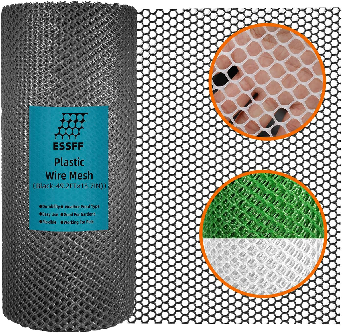 Pet & Garden Safeguard - 15.7IN x 16.4FT Roll - Black Plastic Netting, Multi-Use Decorative Fencing for Poultry, Dogs, Rabbits,Chicken and Snake Barrier