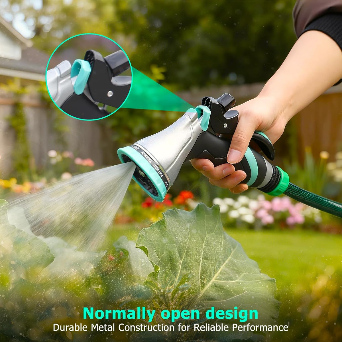 Metal Garden Hose Nozzle, Heavy Duty Water Hose Sprayer, Leak Proof