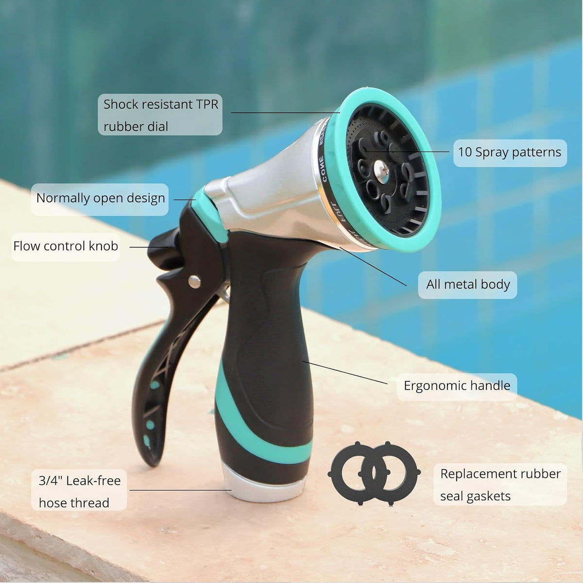 Metal Garden Hose Nozzle, Heavy Duty Water Hose Sprayer, Leak Proof